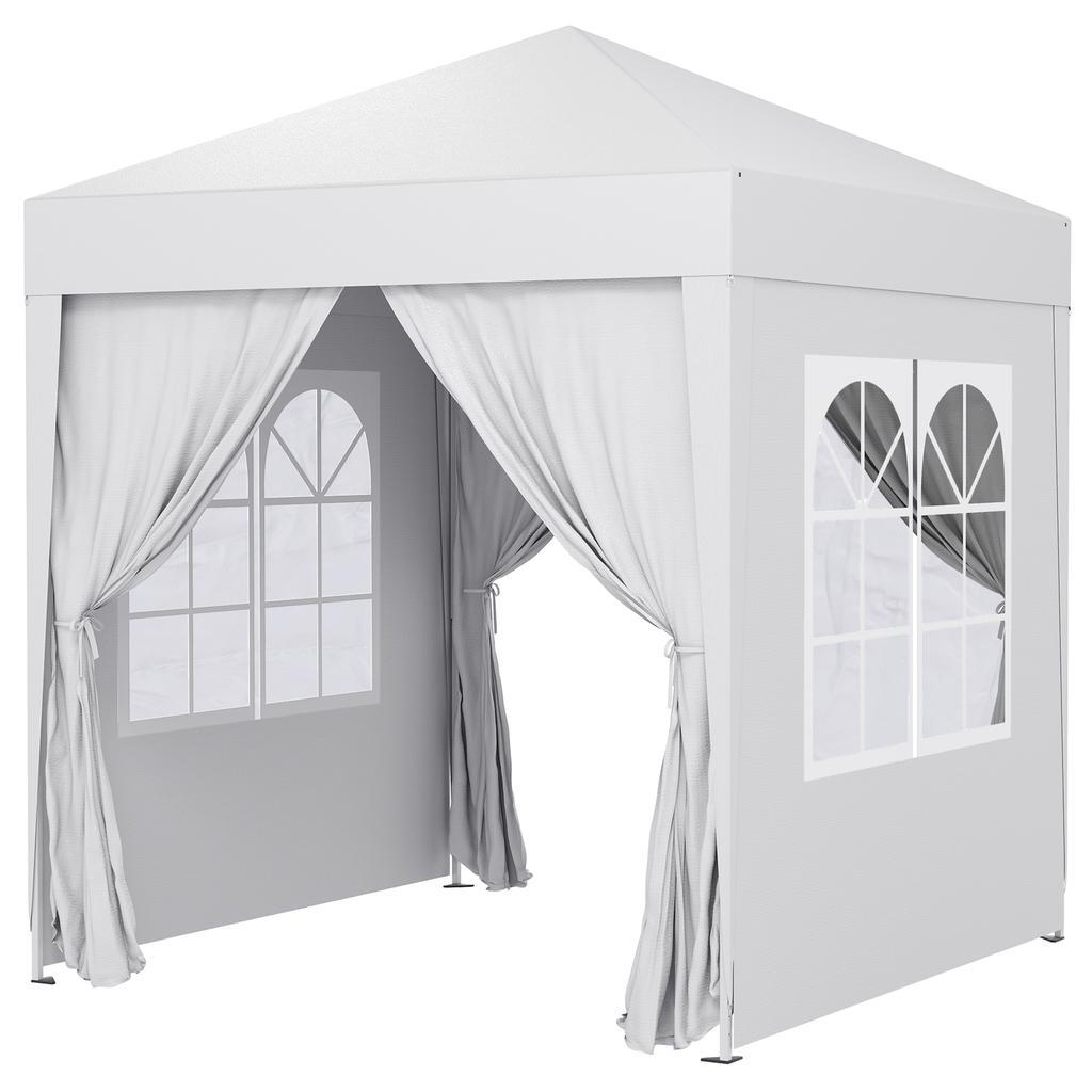 2x2m Pop Up Gazebo With Curtain Walls And Windows White