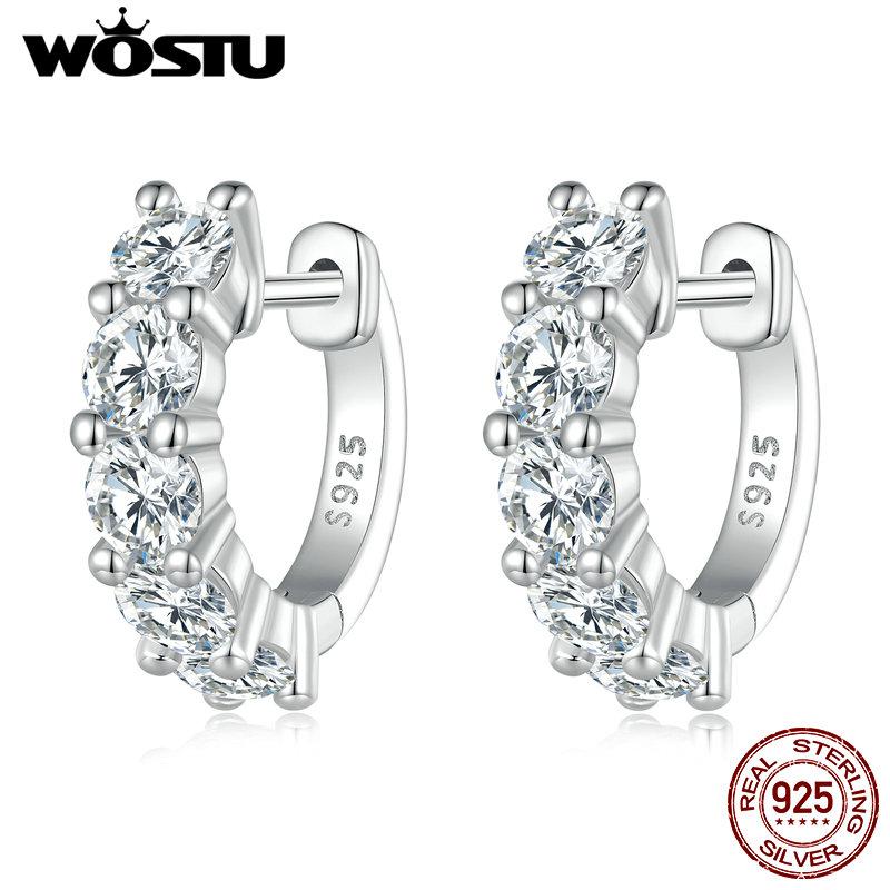 WOSTU 2.0 CT D Color VVS1 EX Moissanite 925 Silver Hoop Earrings 3.5mm Round Diamond Cut Platinum Plated Earrings
