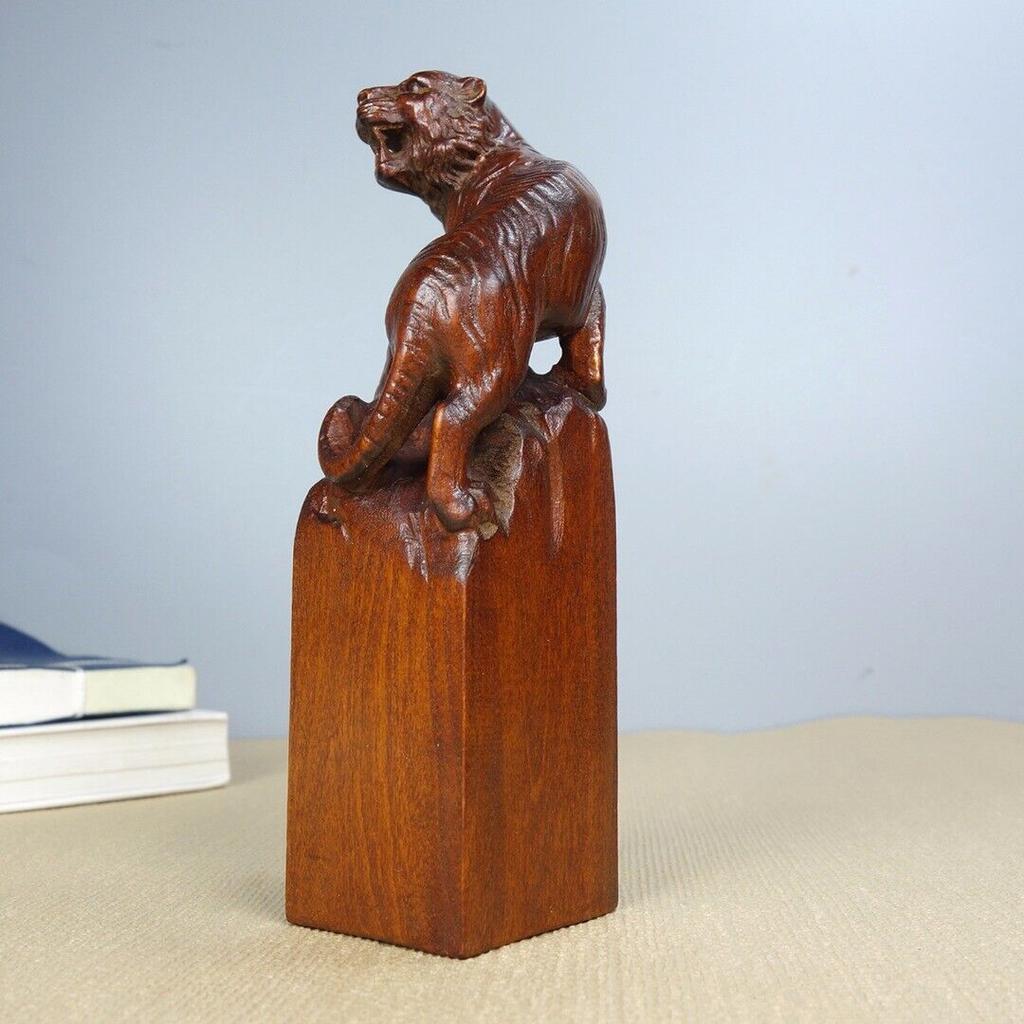 Collection Chinese Antique Boxwood Carved Exquisite Tiger Statue Seal Decor Art