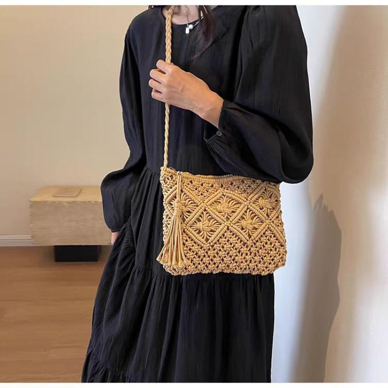 Beach Bag Women s Fashionable Shoulder All-match Woven Bucket Niche Cross-body 25x5x20 хаки