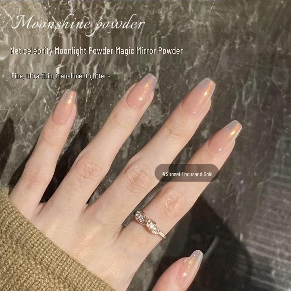 Sunset Gold Moonlight Nail Mirror Powder - Neon Pink Aurora Pearl
