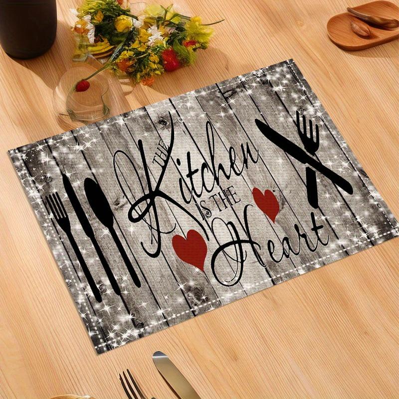 [Kitchen Decor Table Mat] 4pcs, Kitchen Decor And Accessories, Linen Table Fabric, Love Wood Kitchen Pattern Printed Table Mat, Perfect