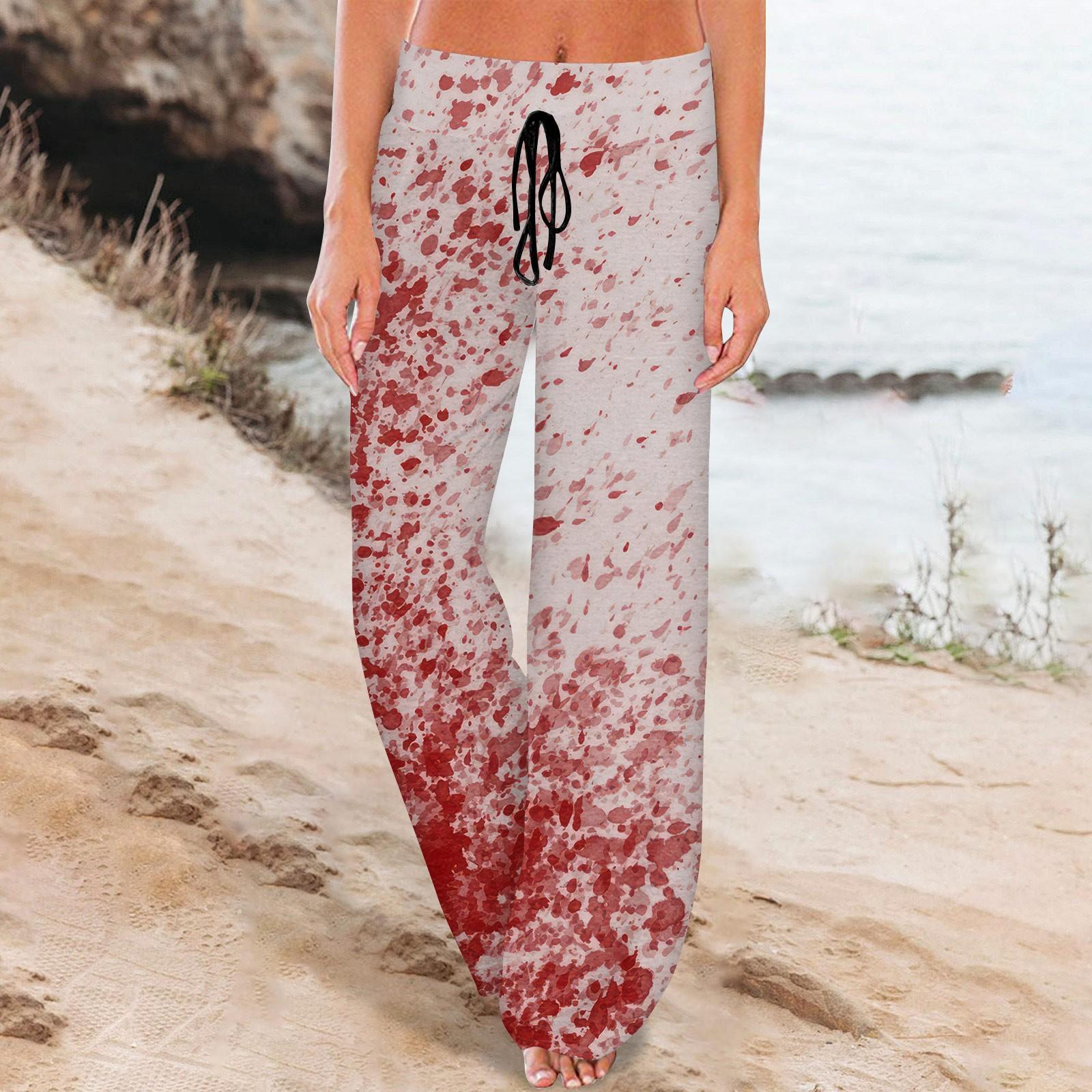 

Женские удобные пижамные штаны с карманами на Хэллоуин и принтом на шнуровке, широкие брюки L красный