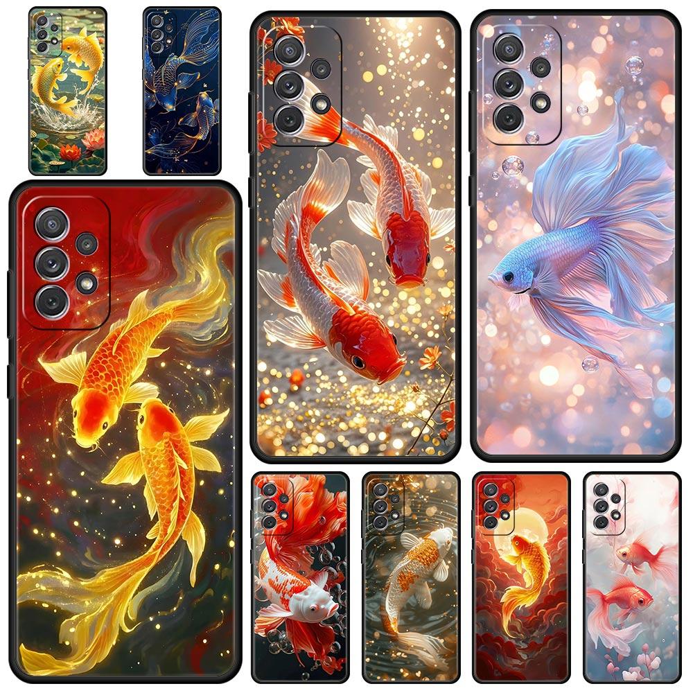 Goldfish Swimming Phone Case for Samsung Galaxy A55 A35 A15 A14 A13 A25 A54 A51 A71 A72 A73 A32 A52 A41 5G Soft TPU Shell Capas