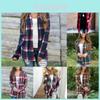 Cozy Women Plaids Cardigan T-shirt With Stylish Lapel Collar For Casual Wear