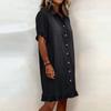 Casual Women Shirt Dress Button Down Ruffle Hem Short Sleeve Lightweight Loose Fit Summer Dress