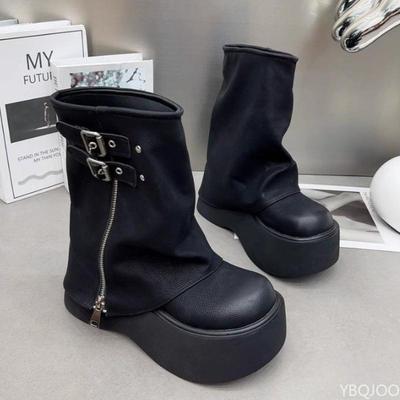 Höhenverlängernde wasserdichte Plateau süße würzige Reißverschlussstiefel Damen Stiefel mit dicker Sohle Herbst Winter Stile einfach vielseitig