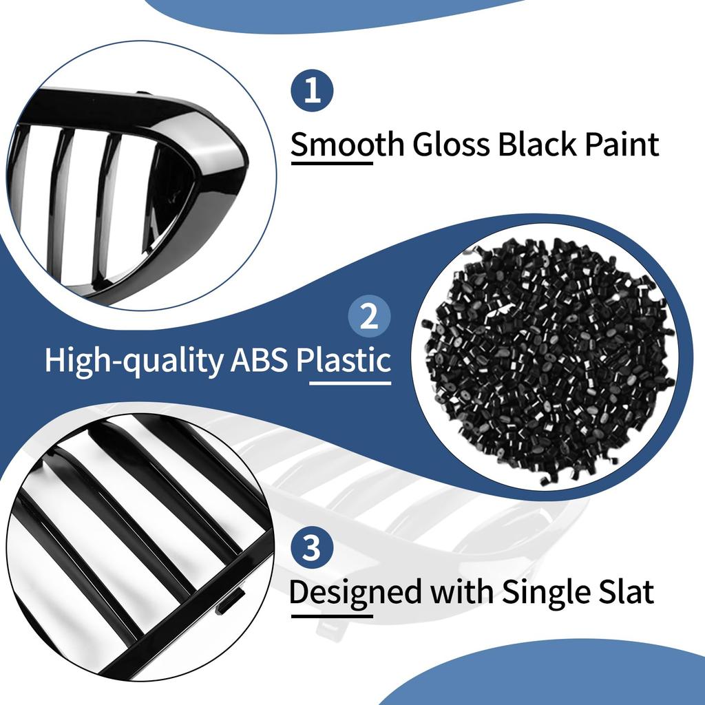 Zealhot Front Kidney Compatible with BMW 5 Series 550i Black Kidney Grille Grille, G30, G31, G38, 525i, 530i, 540i, (2018-2020), (Glossy Finish)