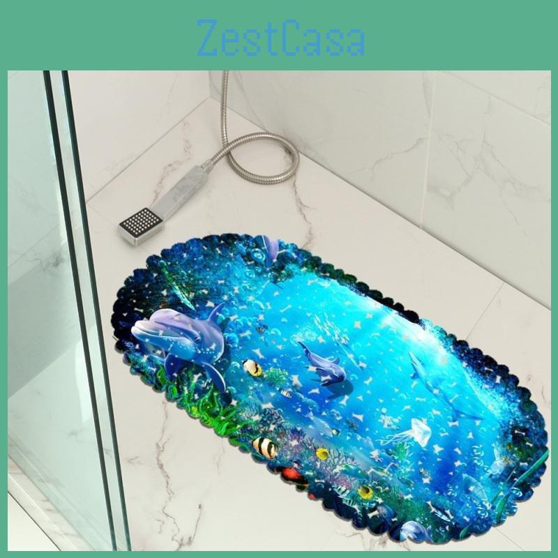 Nonslip Marine 3d Bathroom Mat Dolphin Pattern Safety Shower Bath Mat With Suction Cup Foot Mat