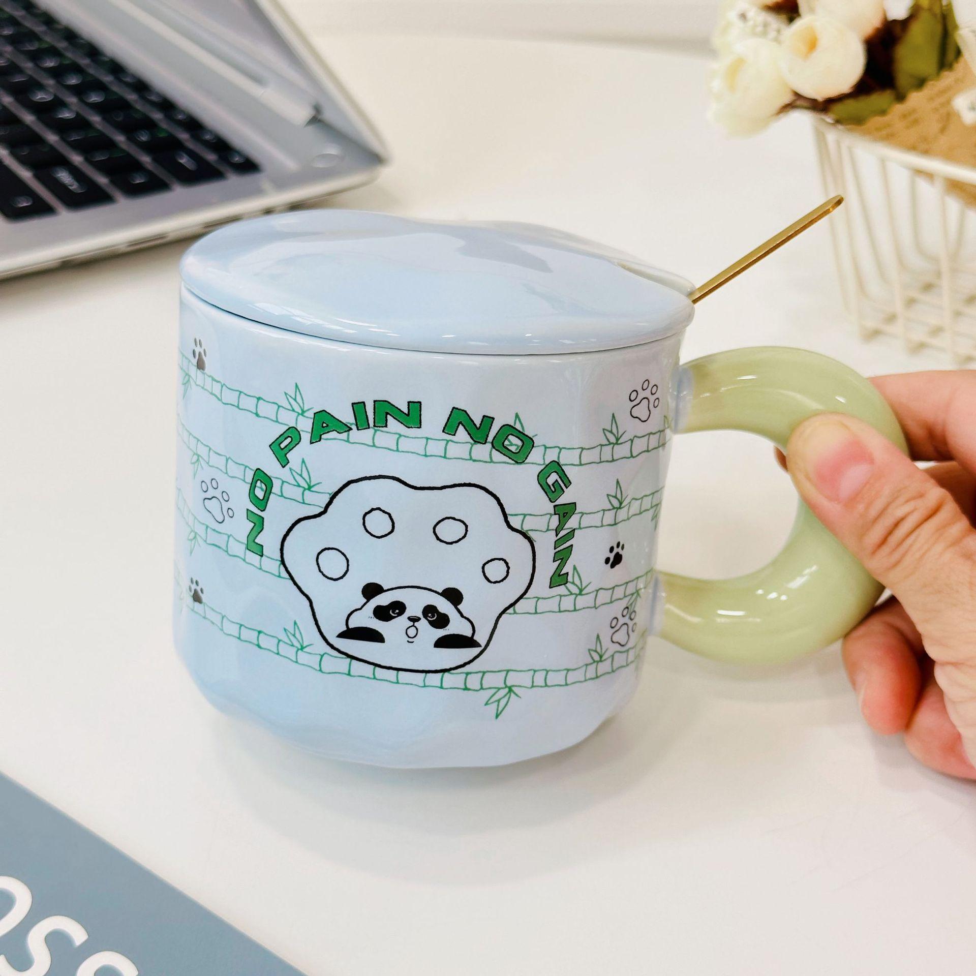 

Relief Kitten with Lid Adorable High Looking Girl Ceramic Mug Set Straw Mug Cartoon Style Mug Opening Fine Gift Durable 400ML