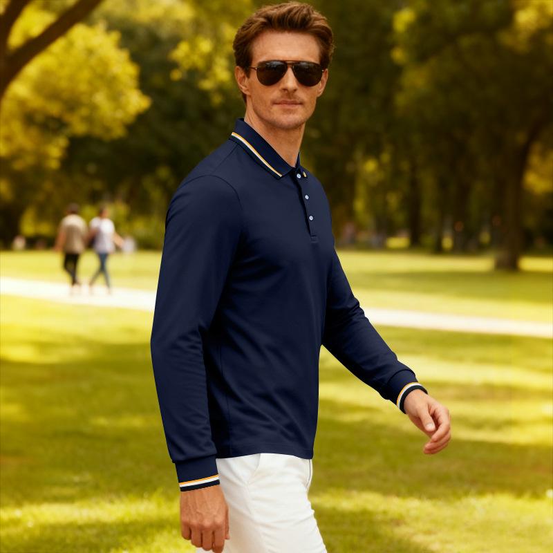 Nowa męska gładka koszulka polo casualowa żakardowa szybkoschnąca oddychająca koszulka polo z długim rękawem do golfa