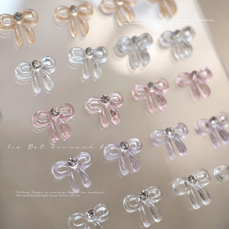 10Pcs Transparent 3D Nail Art  Bow Charms Accessories Parts For Manicure Nails Decoration Supplies