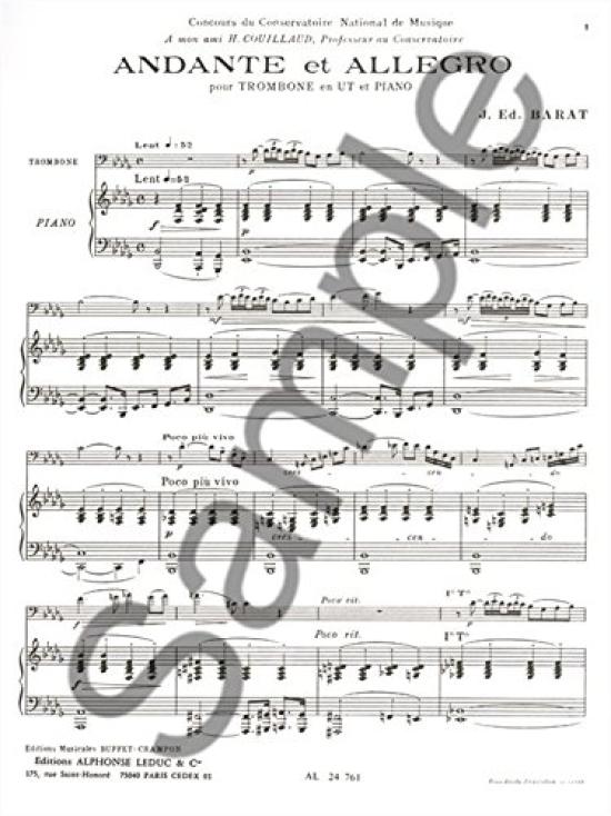Wittner Balla: Andante and Allegro (Trombone, Piano) Leduc Publishing