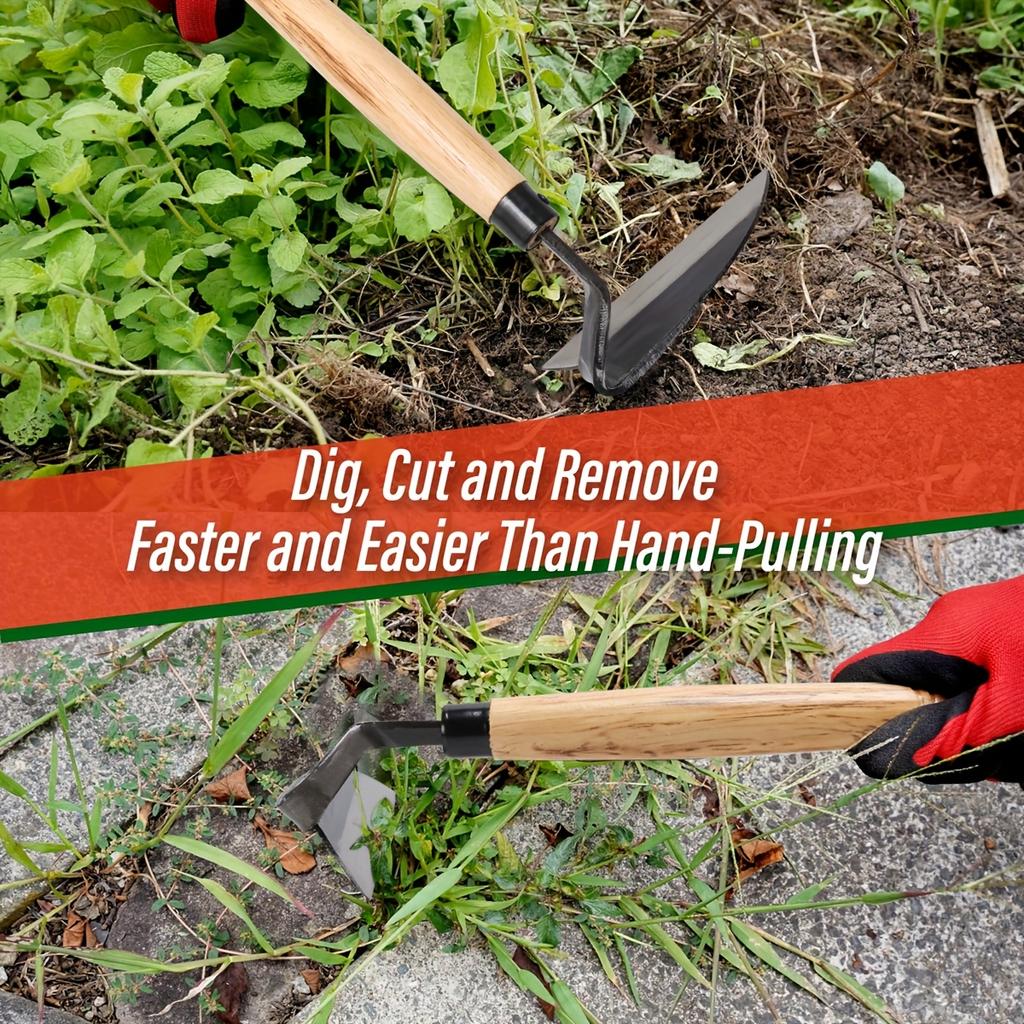 35cm Weeding Sickle - Durable Metal Garden Hoe with Wood Handle for Efficient Weed Pulling and Soil Loosening, Efficient Weed Removal
