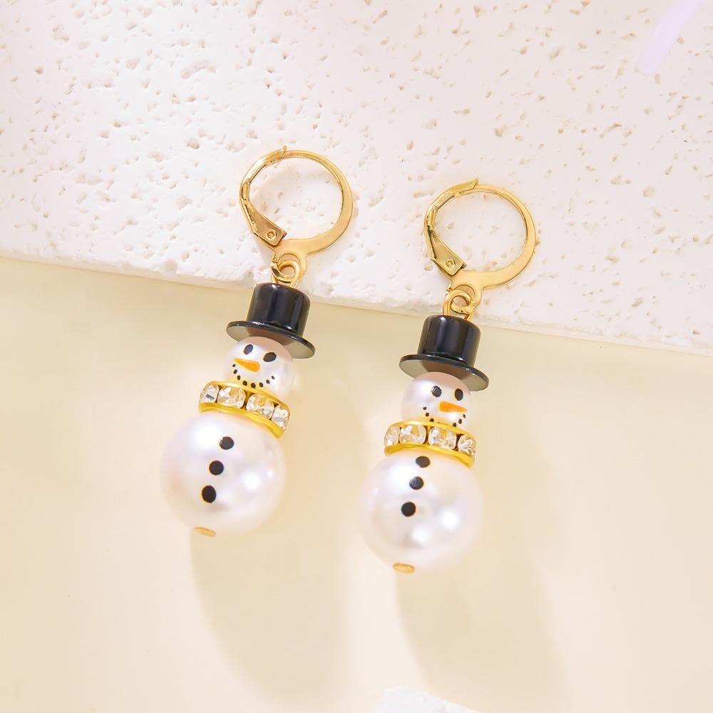 Snowflake Snowman Earrings Pearl Xmas Dangle Earrings Exquisite Christmas Earrings  Women