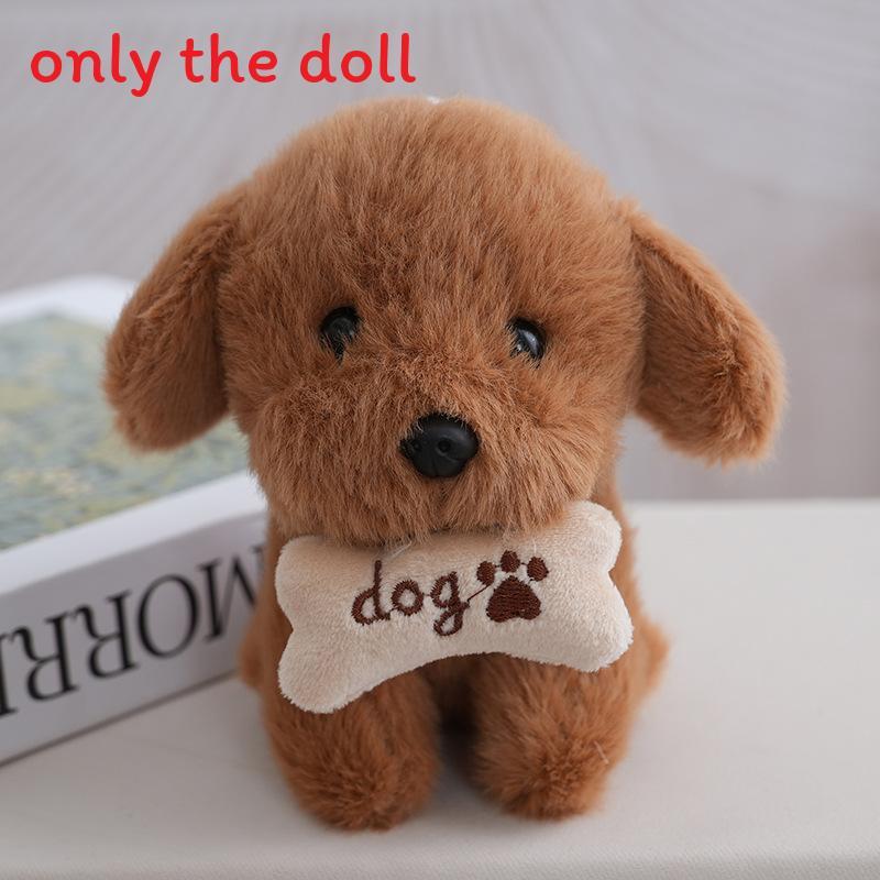 Sitting Cute Dog Plush Toy With Bone Decor And Letter Embroidery For Gift Kids
