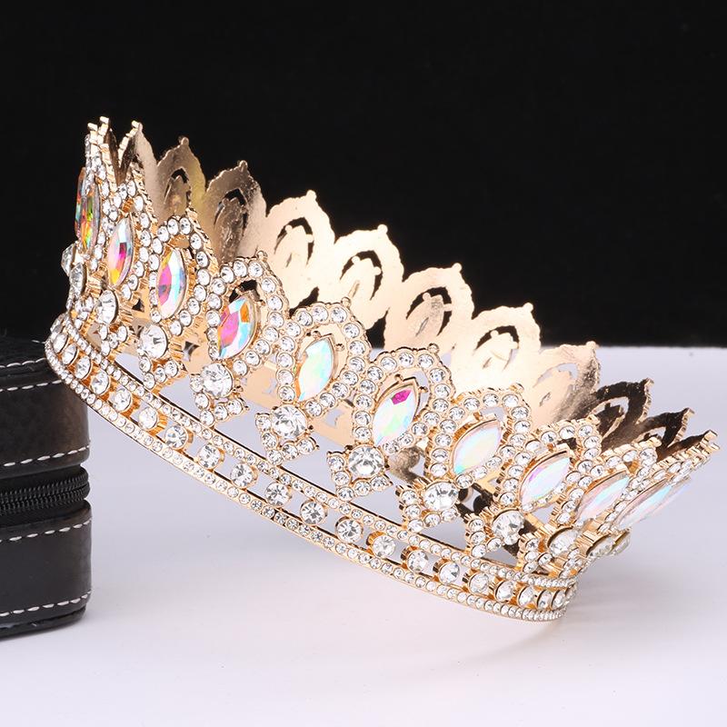 New Baroque Bridal Crown Round Multicolor Crown King Queen Birthday Party Alloy Hair Accessories