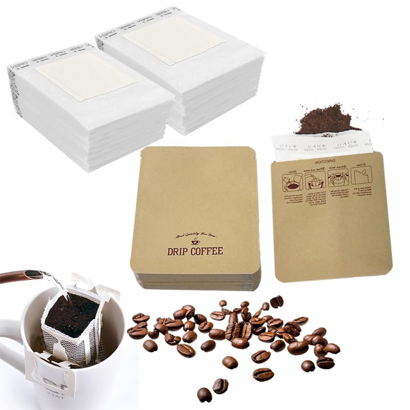 100-Piece Set of Coffee Filter Bags and Kraft Paper Coffee Bags, Portable OfficeTravel Drip Coffee Filter Tool Set