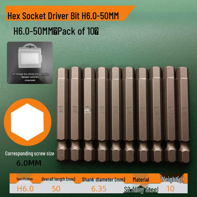 S2 Strong Magnetic Hex Socket Bit - High Strength, Shock Resistant for Hand Drills and Electric Screwdrivers