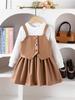 New European & American Girls' Clothing Set: White Long-Sleeved Base Layer, Vest & Skirt