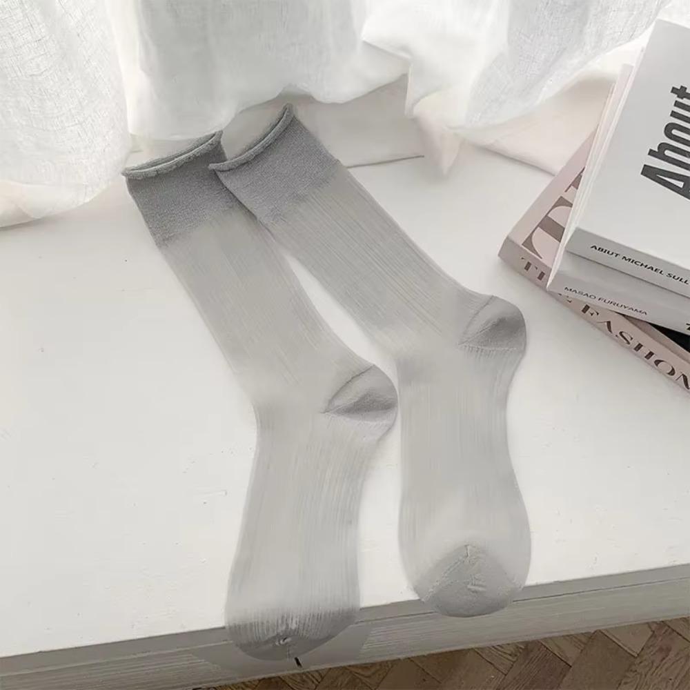 

1 pair Transparent Crystal Silk Socks Ultra-thin Mesh Socks Korean Style Lace Socks Summer Women сірий