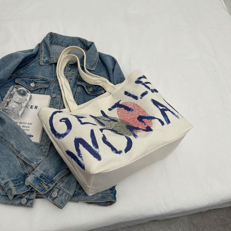 

Bag Dison Alphabet Canvas Bag Women s New Trend Internet celebrity Fashion Shoulder Tote Bag Handheld Shopping Bag Standard