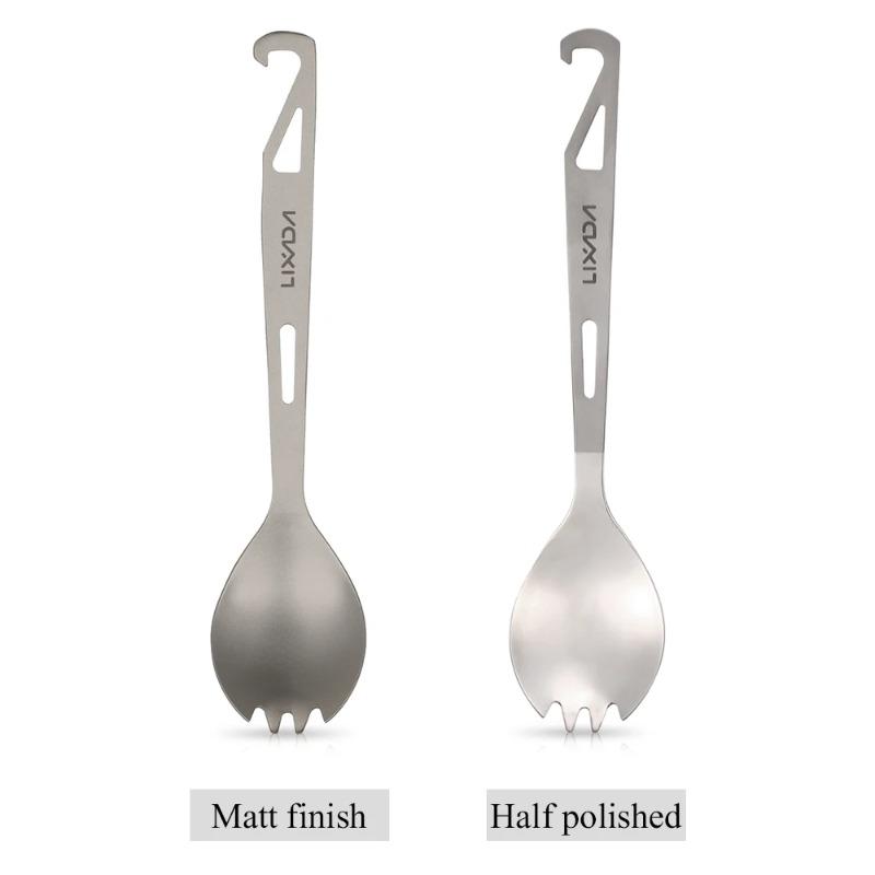 Lixada 2 In 1 Outdoor Titanium Spoon Camping Tableware Bottle Opener Picnic Dinner Titanium Spork Fork for Travel Backpacking