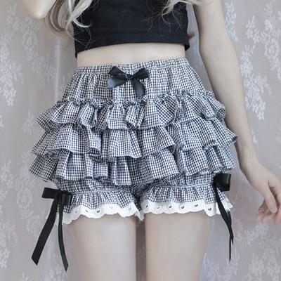 Damen Spitze Rüschen Bloomers Shorts Mehrlagig Pettihosen Viktorianische Kürbis Hosen Höschen Booty Shorts Lolita Kleid Sicherheitsshorts