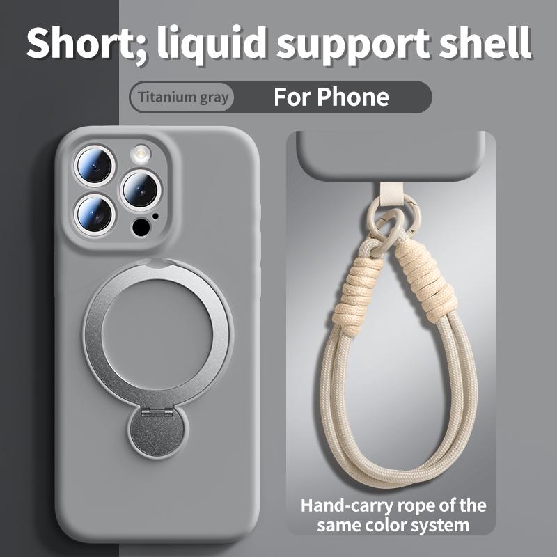

Liquid Silicone Phone Case For iPhone 17 Pro Max Air 14 15 16 Pro For Magsafe Magnetic Ring Bracket Protector Cover Wrist Strap iPhone 13