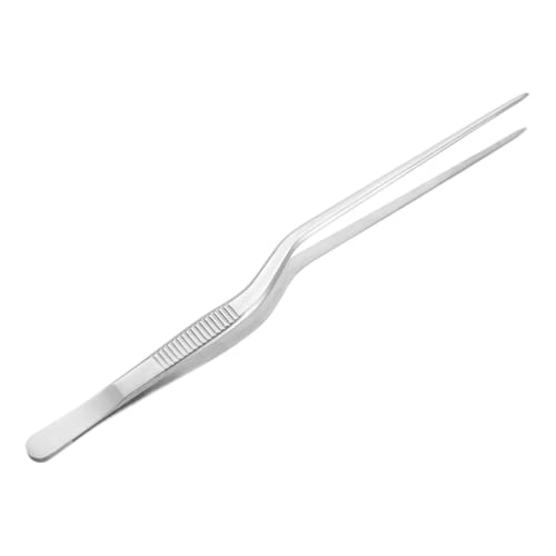 uxcell Offset Tweezers, 20cm, Stainless Steel, Plated, for Kitchen and Cooking, Precision Curved Tweezers for Gardening and Decorating