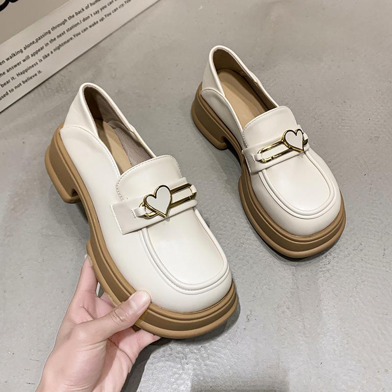 Platform Shoes Women's 2025 Spring New Versatile Single Shoes Retro Style One Pedal Platform Small Leather Shoes
