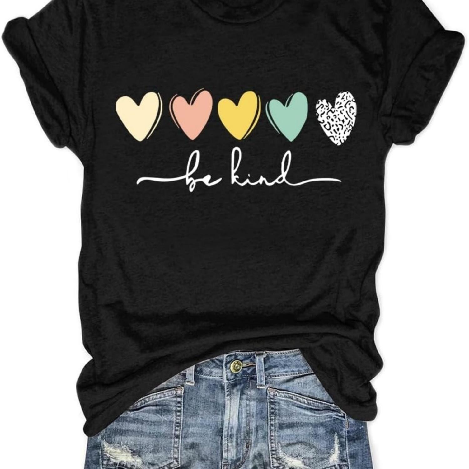 

Be Kind T Shirts Women Graphic Blessed Teacher Shirt Short Sleeve Inspirational Heart Print Graphic Tees XXXXXL різнокольоровий