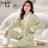 SUKAE New M-5XL Autumn Winter New Cotton Women Pajamas Lady Pijamas Set Loungewear Kimono Cardigan Long Sleeves V-neck Homesuit