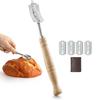 Bread Cutter Wooden Handle Bread Lame Slashing Tool With 5 Razor Blades Leather Cover Curved Dough Scoring Knife Baking Tool