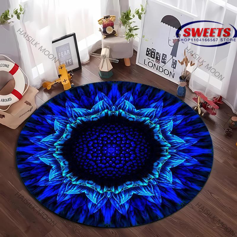 Mysterious Mandala Flower Print Round Carpet for Kid's Living Room Picnic, Anti-Slip Rug, Yoga Rug Doormat Floor All Seasons Mat
