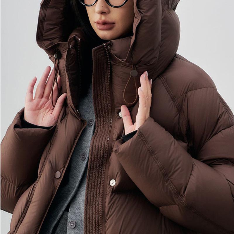 White duck down new puff down jacket women's short stand-up collar hooded small man thickened bread jacket