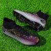 Unisex Football Boots Fashion Lightning Pattern High Top AG Spikes Lace Up High Elastic Socks Training Artificial Grass Kids Football Boots