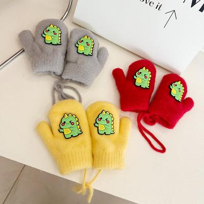 New Cartoon Cute Little Dinosaur Embroidered Children's Gloves for Boys and Girls Five Finger Gloves Warm Mittens