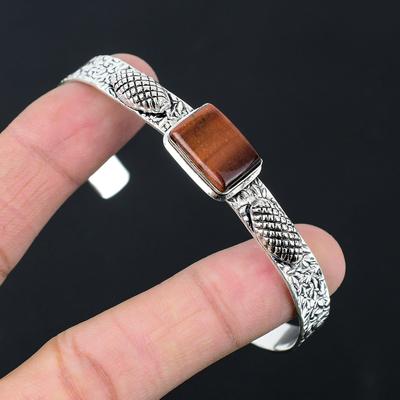 925 Sterling Silber Strahlender Tigerauge Edelstein Tochter Elegantes Armreif Armband