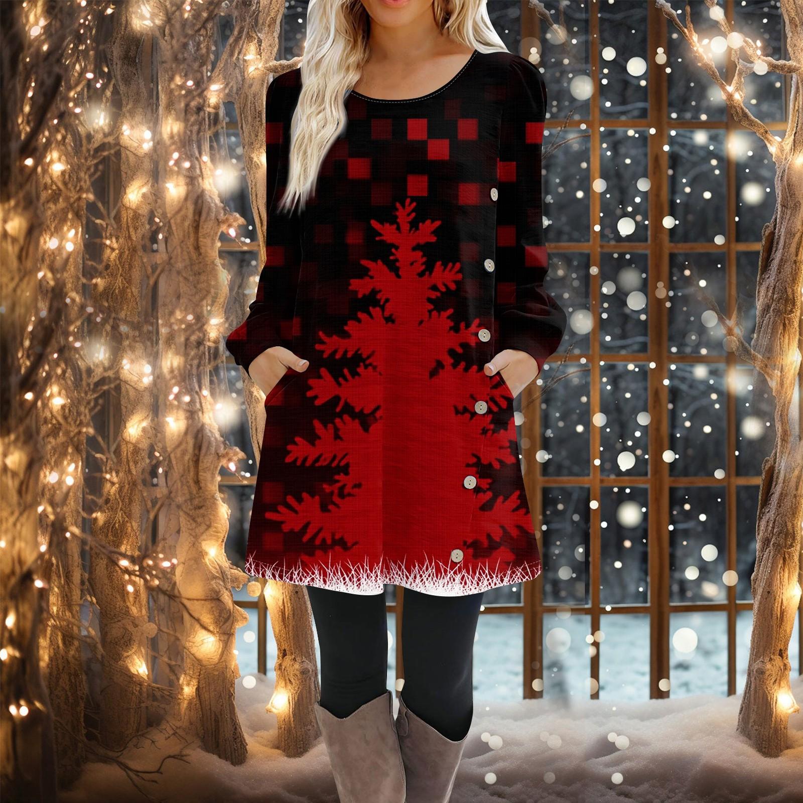 

Женское платье-трапеция с длинным рукавом, повседневное платье-пуловер свободного кроя на пуговицах с карманами XL арбуз красный