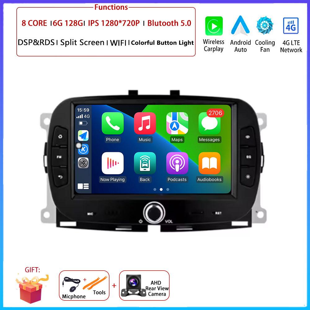 For FIAT 500 2016 2017 2018 2019 Car Carplay Auto  Android  Radio Navigation GPS Multimedia Video Player  5G WIFI