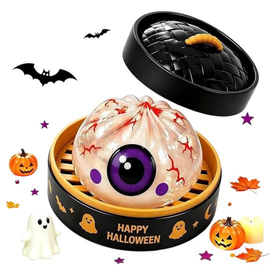 Stress Relief Gadget 1/5/6Pcs Halloween Dumpling Squeezing Toy with Steamer Pumpkin Ghost Eyeball Toys Skeleton Bun for Kids Adults Party