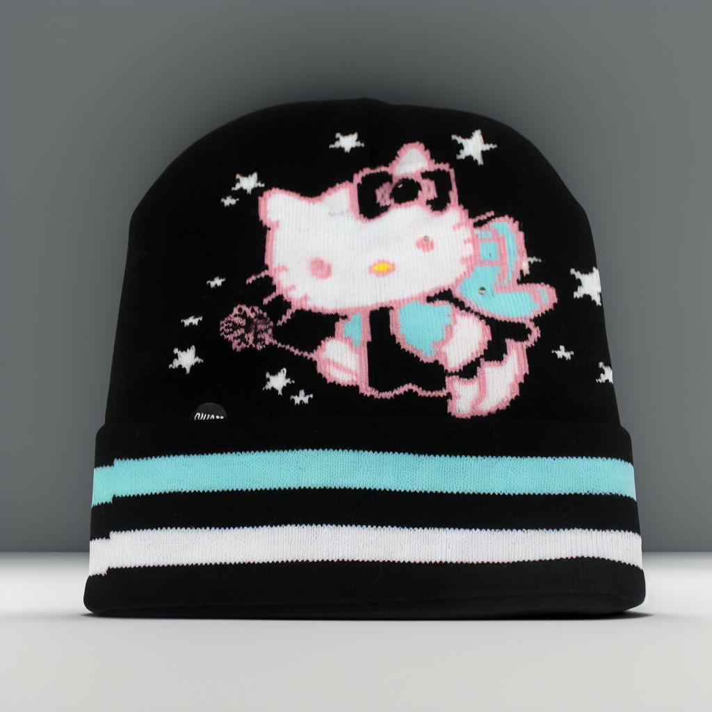 Korean Cute Embroidered Kitty Cat Knit Beanie - Warm Autumn/Winter Wool Hat with Ear Protection for Women, Large Head Circumference.