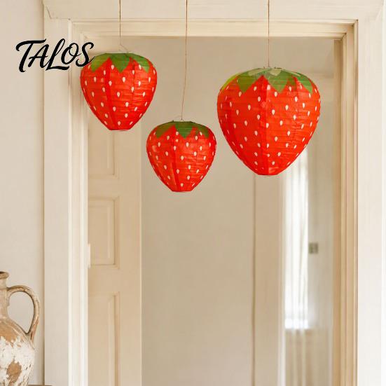 Sweet Style Event Supplies Strawberry Paper Lantern, Pink Fruit Shaped Hanging Decor for Birthday Party, Theme Party Favors Collapsible Round