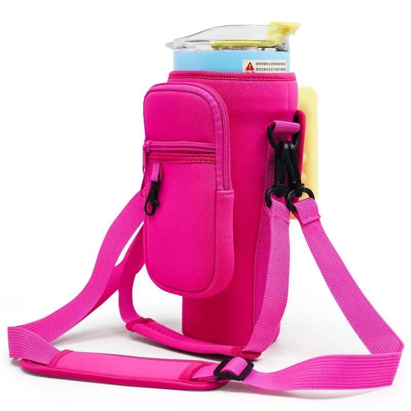 40oz Neoprene Water Bottle Carrier Bag for Stanley Quencher Cup Sleeve with Adjustable Shoulder Strap Water Bottle Holder Pouch
