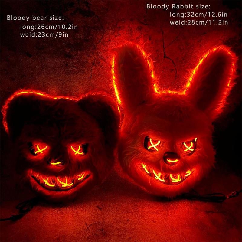 Bunny Mask Masquerade LED Rabbit Bear Mask Glowing Halloween Party,Mask For Carnival Cosplay Props Party Without Batteries