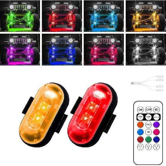 Wireless LED Lights for Car, Wireless Rock Lights with 8 Colors 10 Modes,Led Strobe Warning Light, Motorcycles, Boats, Camping, Bikes,