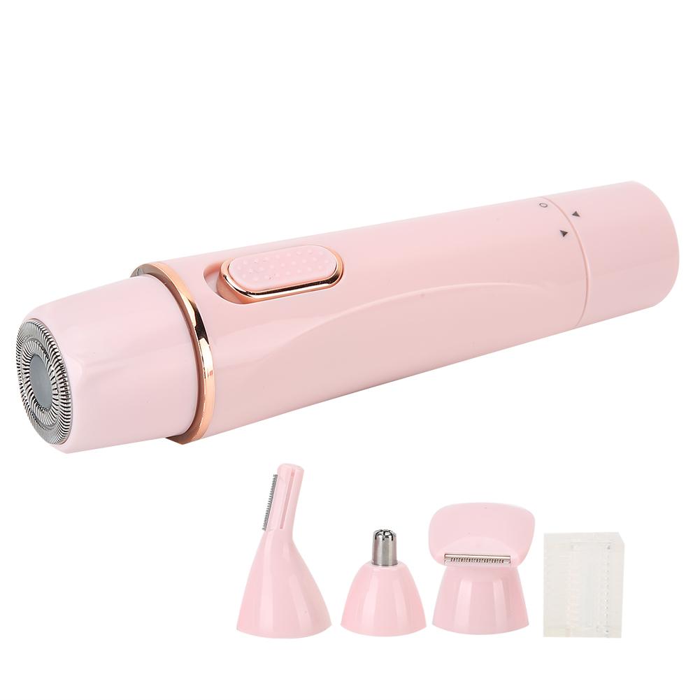 4 In 1 Electric Hair Shaver Epilator Portable Eyebrow Nose Hair Trimmer Pink (USB Charging)
