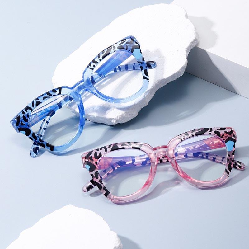 Unisex Large Frame Cat Eye Reading Glasses Women Fashion Leopard Print Frame Far Sight Eyeglasses Anti Blue Light Eyewear+4.0
