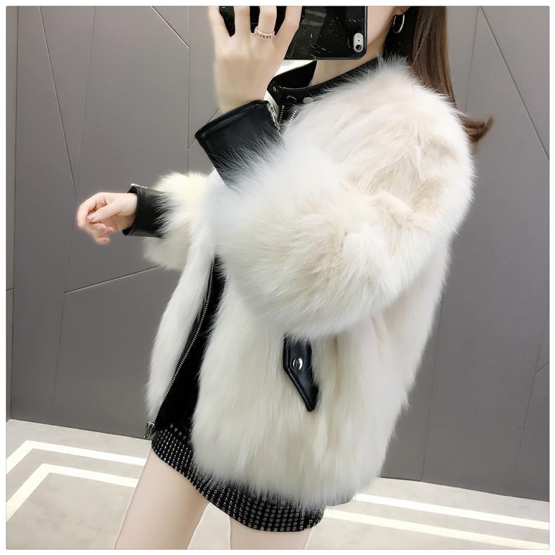 Fur jacket women's imitation fox fur PU leather splicing 2024 winter new short version thickened plush coat